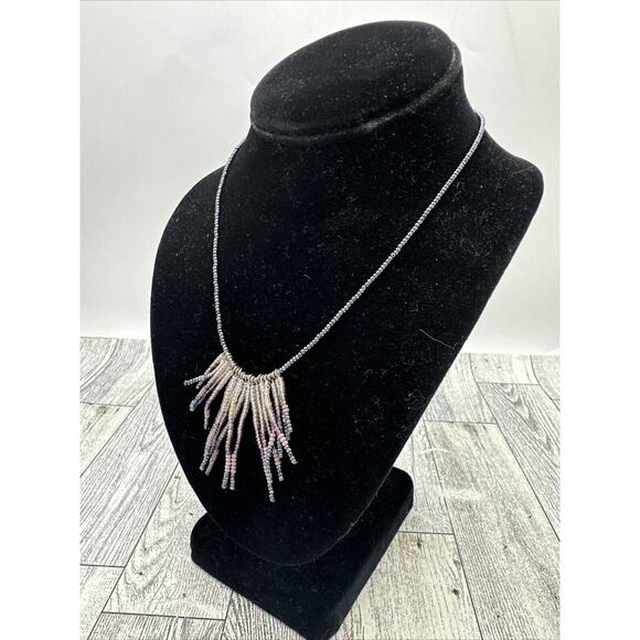 Express Costume Jewelry Necklace Signed Fringe Seed Bead Choker Boho Tribal 16" - Picture 3 of 6